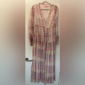 ROCOCO SAND ETRE METALLIC PINK TIERED MAXI DRESS size L